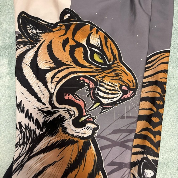 Meerkatsu Tights Midnight Tiger Print Grey Orange Black Wonderful Illustration - Picture 13 of 13